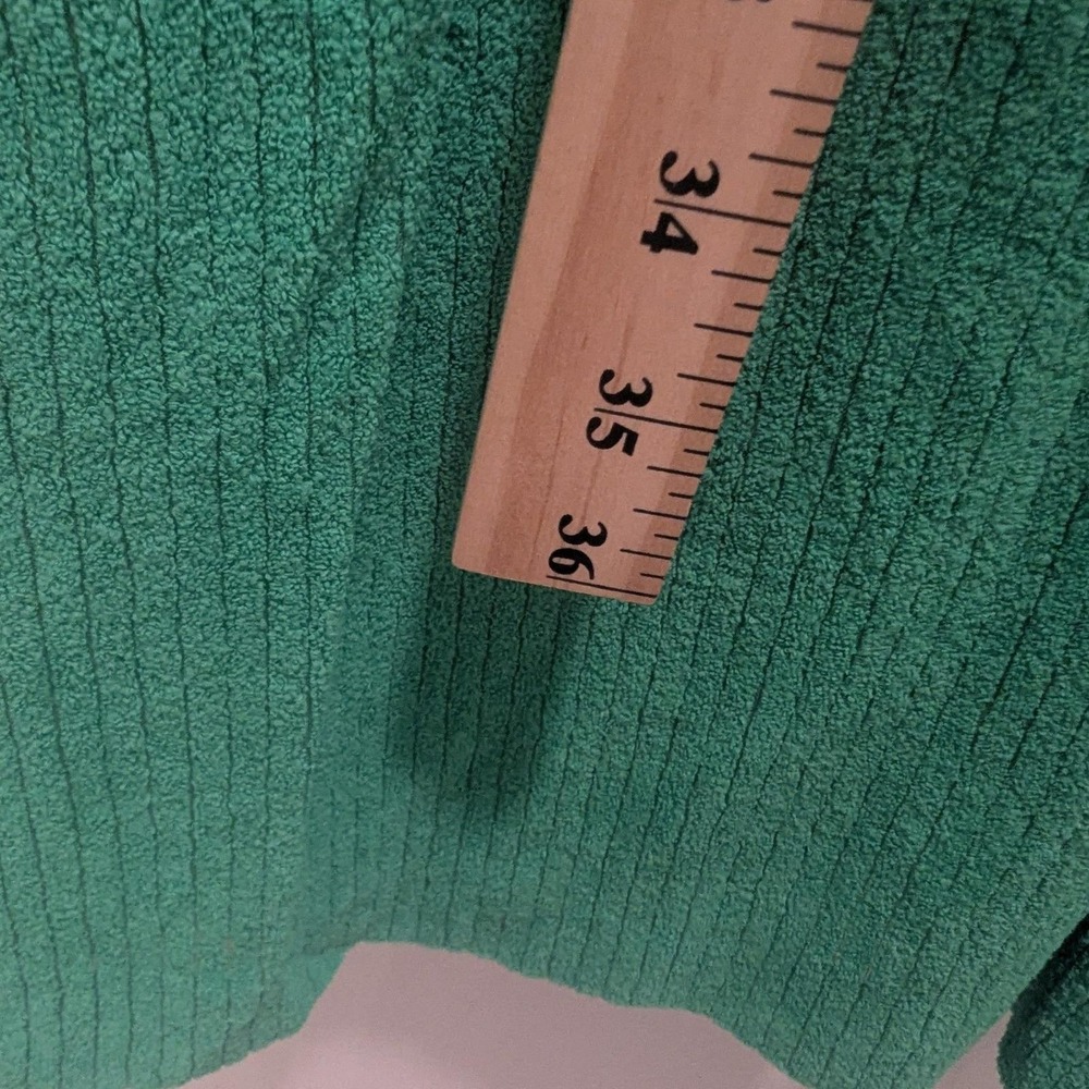 Vtg Midi Dress Green White Trim Terry Cloth Ribbed V-Neck Measures SP Retro - Picture 3 of 6